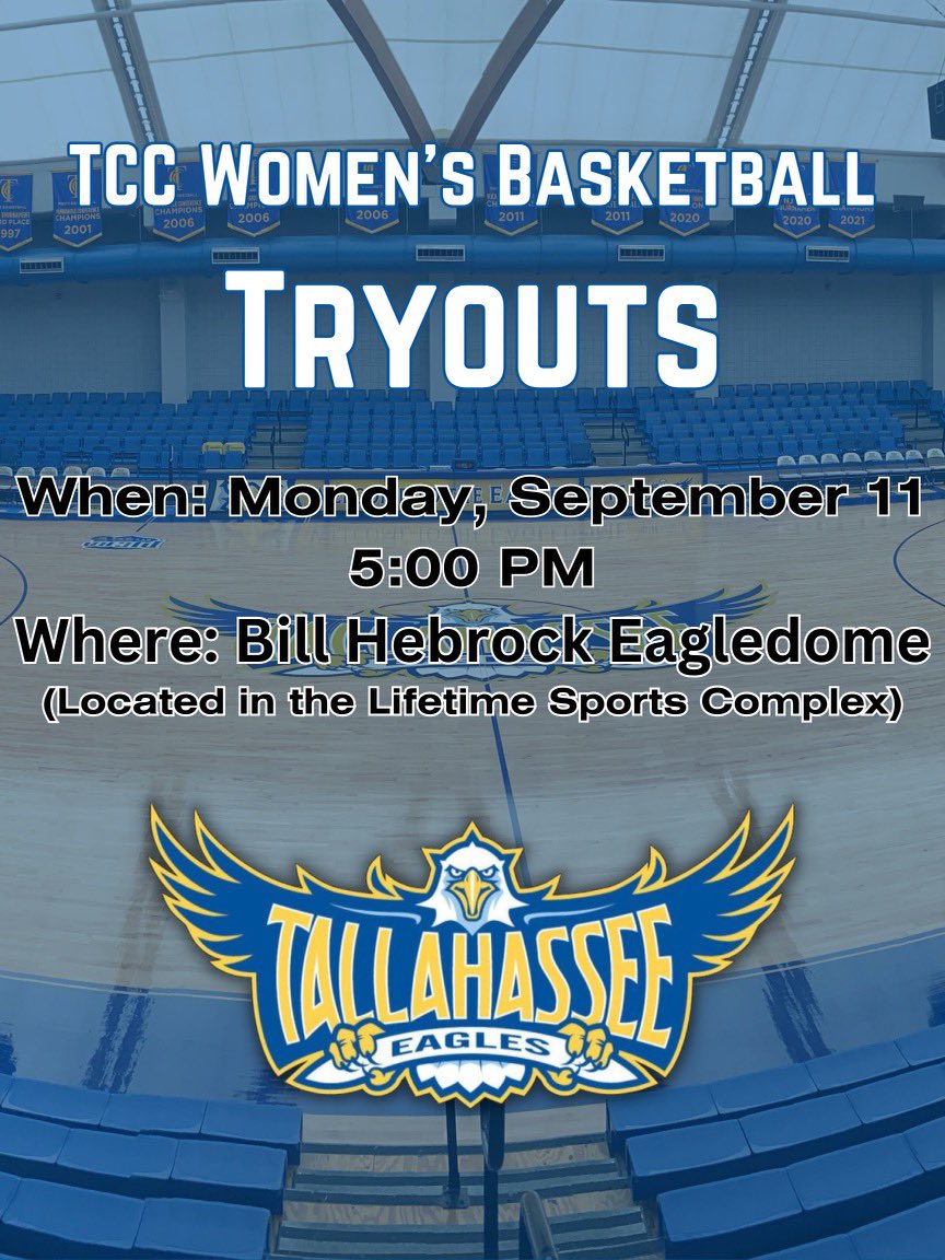 Tryout information for the TCC Women’s Basketball Team!🦅🏀💙