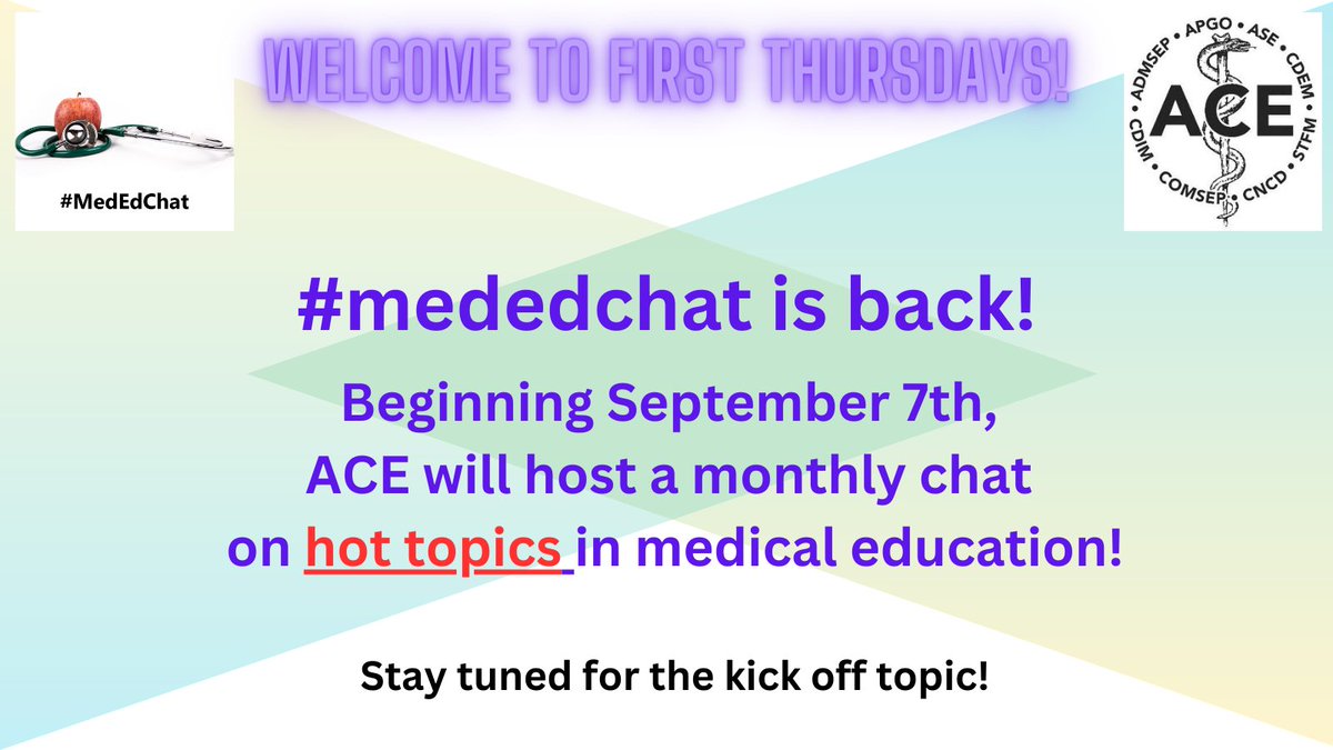 MedEdChat's tweet photo. #MedEdChat is back! We will be kicking off our new series in September!  

#hmicommunity #hmichat #meded https://t.co/CjDnOtUMMQ