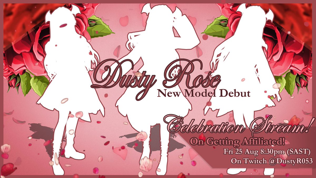 DustyRoseVT's tweet photo. I will be having a celebration stream tomorrow evening at 8:30pm SAST on becoming a Twitch Affiliate by débuting the new Dusty Rose Model &amp; playing Truth or Dare with Viewers! More Info Below
#VTuberUprising #celebrationstream #twitchaffiliate  #debut #gamewithviewers #twitch https://t.co/FiOR0RL9Zr