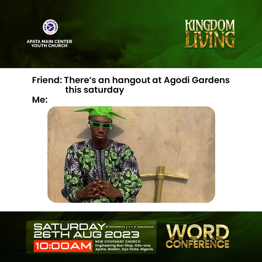 NCCAMCY's tweet photo. The goal for this weekend is Slide 6!😌💫
Tag that friend that you'll like to see at Word Conference....

What other excuses could you hear from someone about attending Word Conference'23? 

Comments  below👇 https://t.co/VXh8AnYikk