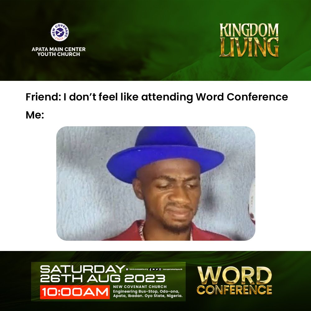 NCCAMCY's tweet photo. The goal for this weekend is Slide 6!😌💫
Tag that friend that you'll like to see at Word Conference....

What other excuses could you hear from someone about attending Word Conference'23? 

Comments  below👇 https://t.co/VXh8AnYikk