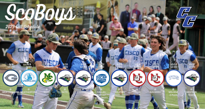 🚨2023 FALL SCHEDULE🚨

They boys are back and ready to roll! Come check out the #ScoBoys in action this fall!

*Times and locations are subject to change. Selections for the TXNM Juco All-Star Game (9/22) will be announced in the coming weeks.