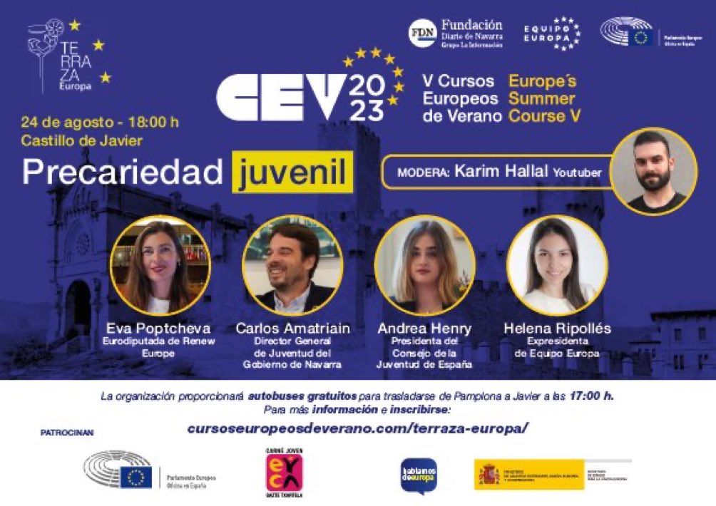 Hoy a las 18h estaré en Terraza Europa de los Cursos Europeos de Verano en el Castillo de Javier (Pamplona).

Podéis seguirlo en directo aquí
👉 youtube.com/watch?v=J5fHpQ…

#CEV2033
#EquipoEuropa
