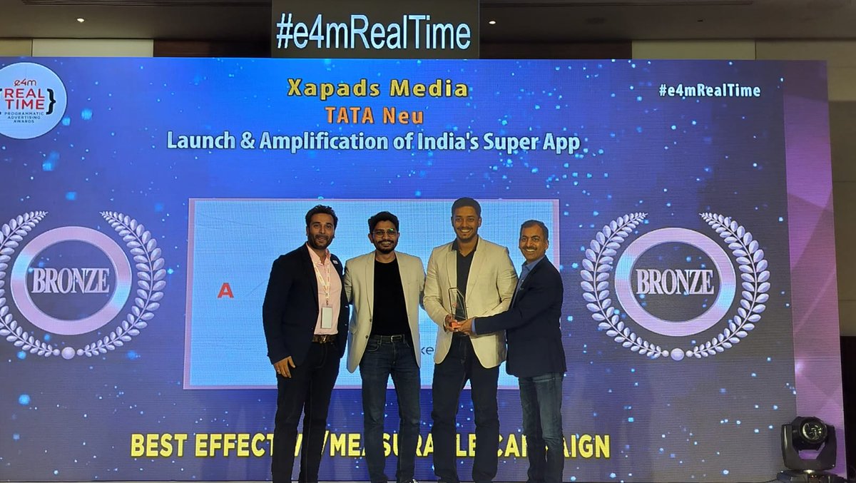 e4mevents's tweet photo. Celebrating Programmatic Excellence👏
Congratulations to the #e4mRealTime Winners 2023🏆
Category - Best Effective/Measurable Campaign
Winners - @bajajfinservmf ,@wearemiq, @merklesokrati, @ShaadiDotCom, @airasia , @BigTrunkComm, @tata_neu , @xapads
#e4mawards #programmaticawards #digitaladvertisingawards #mumbai