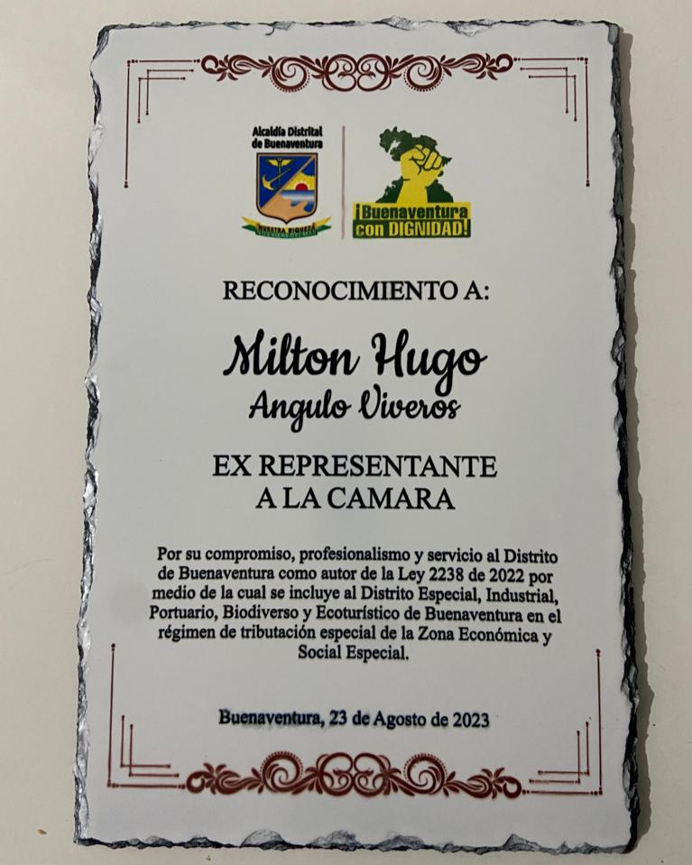 En el acto del lanzamiento de la ley 2238 del 2022, la cual crea la ZES, la Alcaldía Distrital me hizo un reconocimiento en calidad de autor de esta importante ley que va a generar desarrollo social y económico en la ciudad. Agradezco de manera especial al señor alcalde distrital