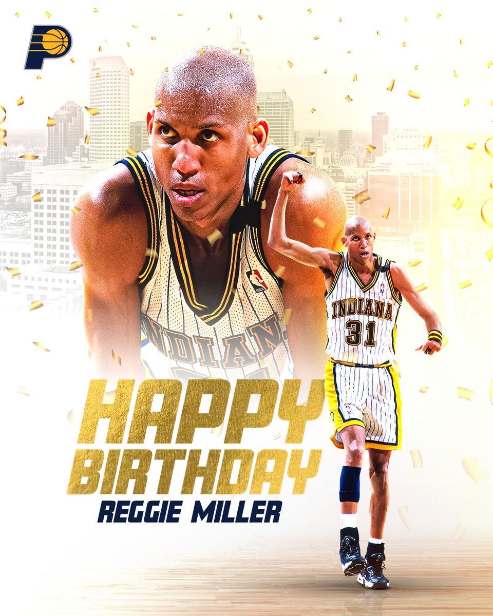 Pacers's tweet photo. join us in wishing a HAPPY BIRTHDAY to the 🐐, Reggie Miller! 🎉 https://t.co/8vqPC7SULT