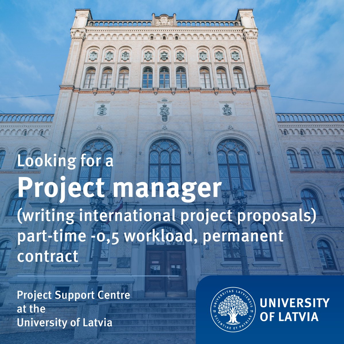 We looking for a project manager for writing international project proposals! Have a look to see if it's a match and if so - we look forward to receiving your application until September 15! 👉lu.lv/en/about-us/va…