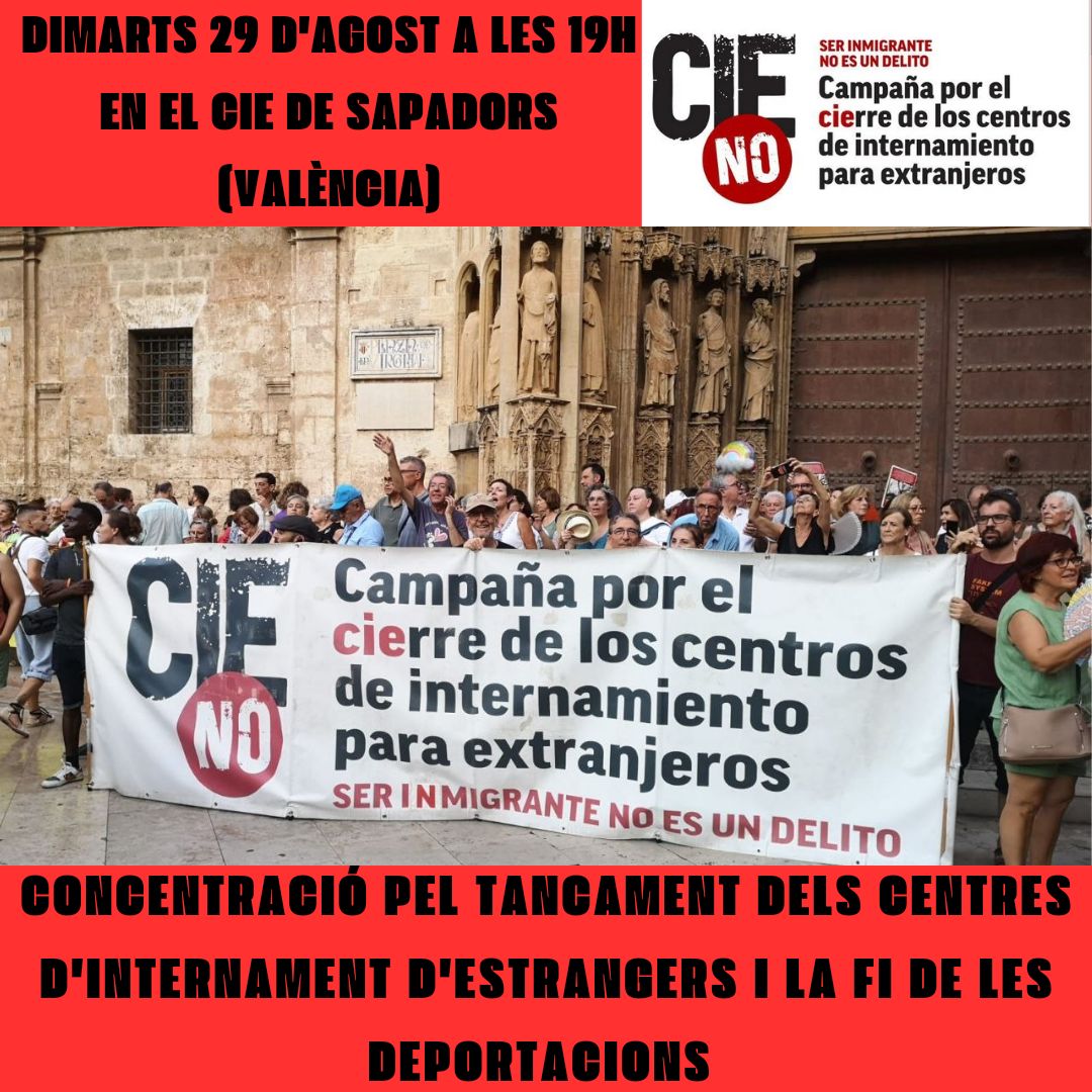 Cada mes ens concentrem perquè la ciutadania prengue consciència que existeixen aquestes presons racistes i perquè jutges i Administració tanque aquestos espais que mai deurien haver existit

#CIE #València #DDHH #StopDeportació