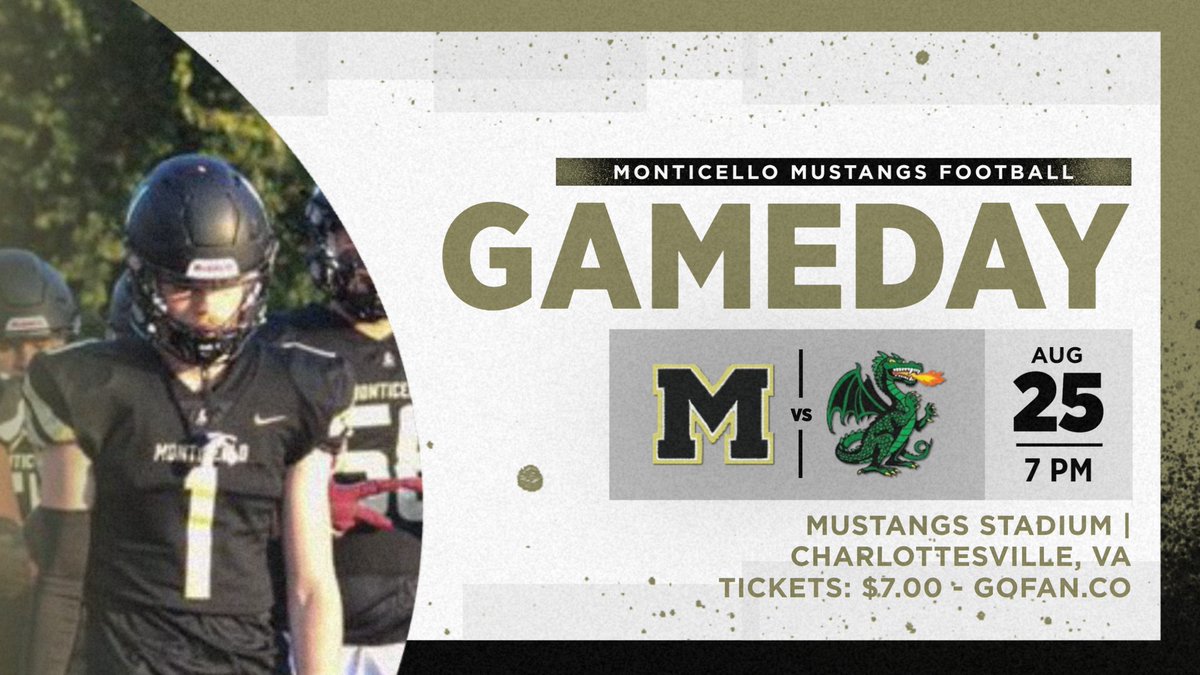 MonticelloAD's tweet photo. 🏈 Kickoff Classic @MHSMustangfball vs. @WMHSDragons
📆 Friday 8/25, 7:00pm
📍 Monticello H.S.
🎟 $7 online (https://t.co/Te5TsSil3x) or $8 cash
🎥 Streaming on @NFHSNetwork
🍿 Concessions available
🌡 Kickoff may be delayed if heat index is elevated per @VHSL_ Heat Guidelines https://t.co/tN7gpLCuVq