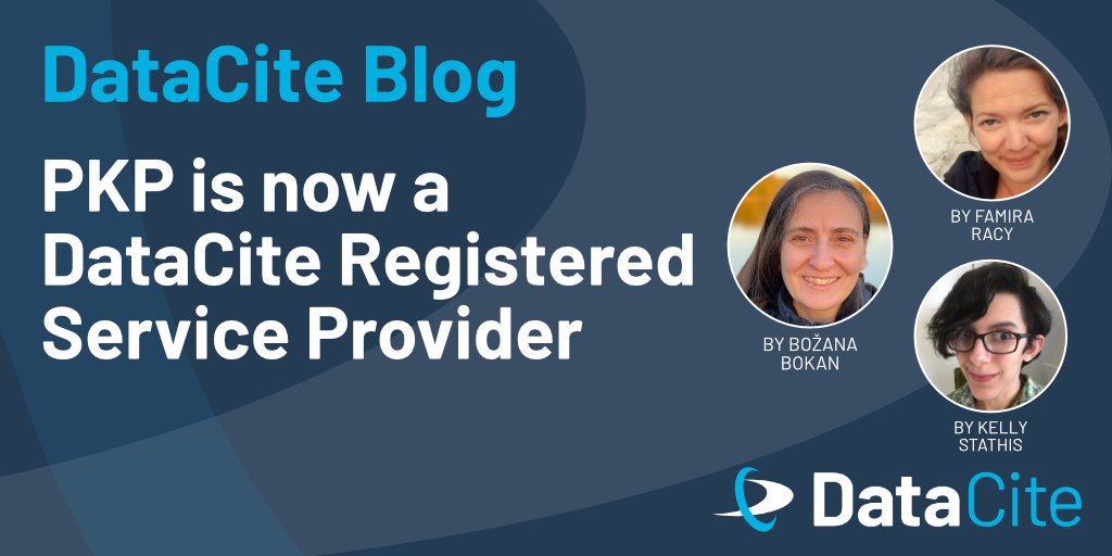 DataCite's tweet photo. ๐ Exciting news! The Public Knowledge Project joins DataCite as a DataCite Registered Service Provider. Learn more about how @pkp implemented best practice #DOI & metadata registration in #OJS:
https://t.co/5YxkDeiL23
#PIDs #OpenResearch #OpenInfrastructure #WeLoveMetadata https://t.co/4zIjpSnrhM