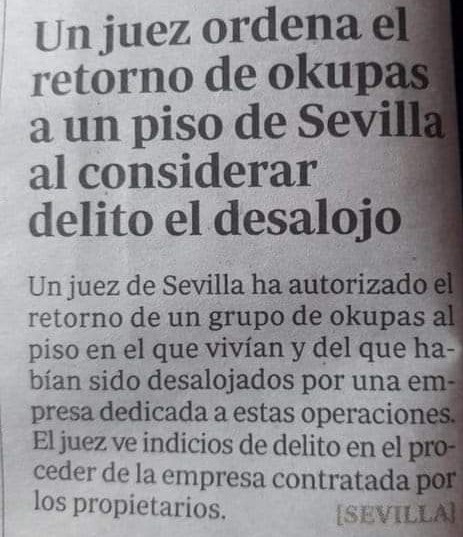 Jomaca18's tweet photo. El juez considera delito el desalojo, pero no la okupación. Este señor juezlegaliza de hecho el secuestro de viviendas y expropia sin indemnización al propietario. La degradación ideológica de la justicia amenaza con desprestigiarla aún más si cabe  #leyantiocupas YAA https://t.co/74AgVxBAjJ