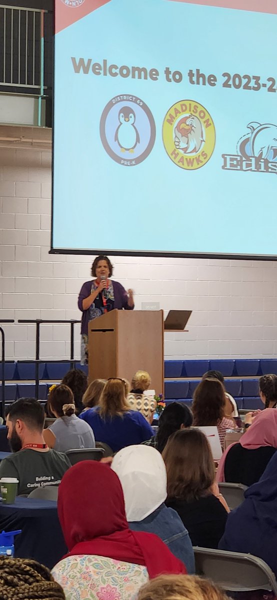 LincJrHi's tweet photo. Dr. Clauson welcomes the D69 staff back. We are so excited for this school year. 
#hereatlincoln #d69 https://t.co/8JYjHXVUfd