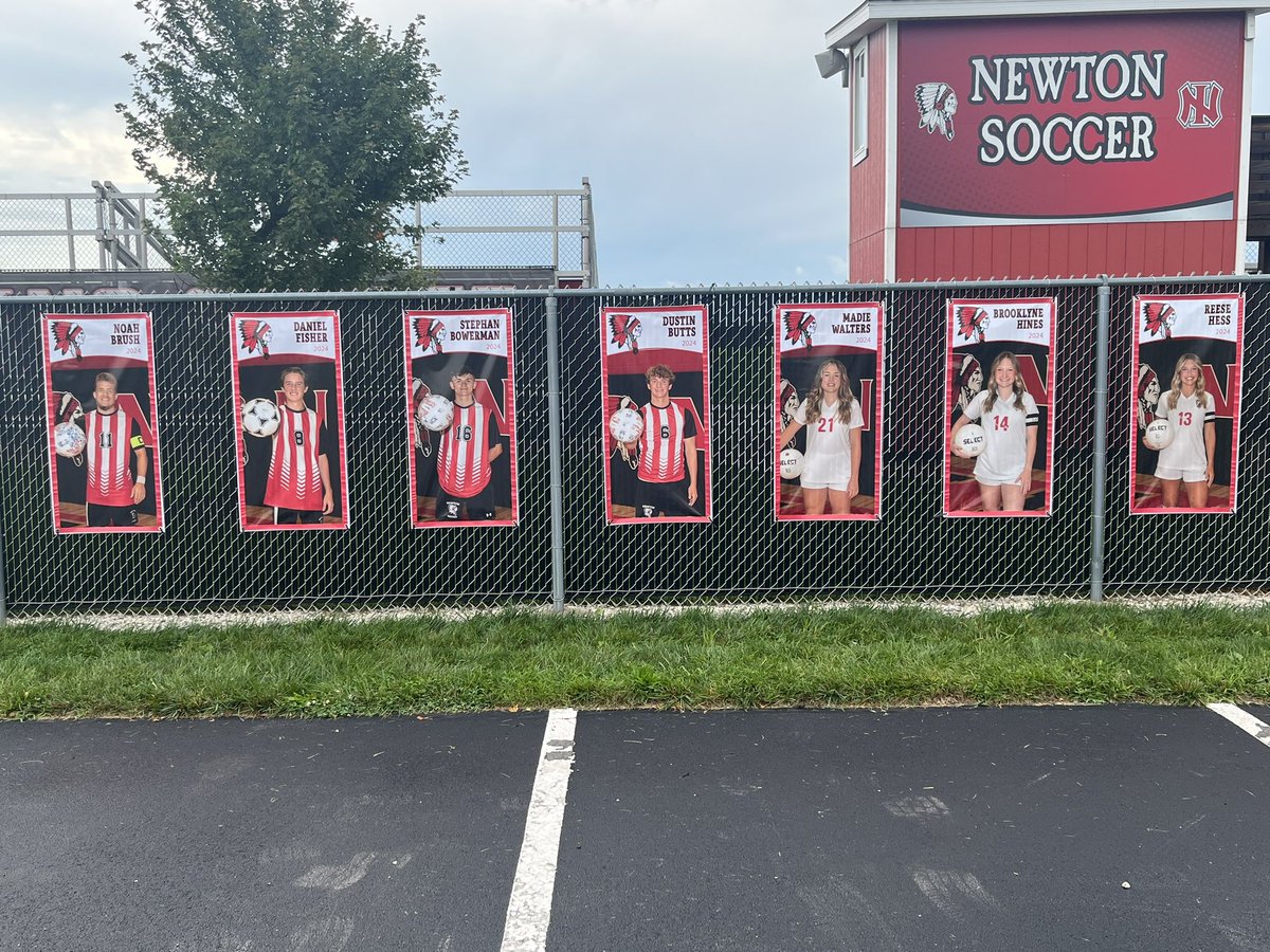 NewtonAthletics's tweet photo. Senior banners are hung. Shout out to buildings and grounds for getting them up so quick. https://t.co/mF1jJlk1Ud
