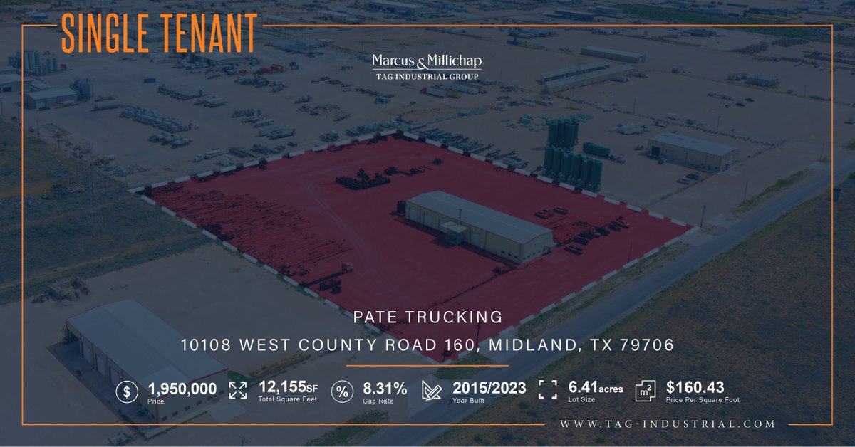 tag_industrial's tweet photo. Check out our listing in Midland, TX. The 12,155-square-foot asset features metal construction, five drive-through bays, three half-ton jib cranes, and a clear height of 24’. https://t.co/xtLVVhC1JU #TAGIndustrial #cre #texasRE https://t.co/45kV2C6lEY