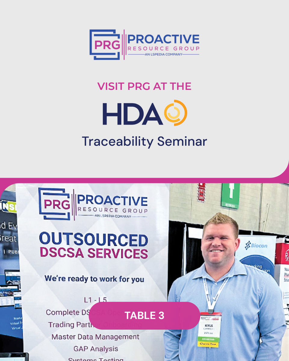 trustprg's tweet image. Next week, we'll be at the @HDAconnect Traceability Seminar in Washington, DC! Our team will be there to talk all things #DSCSA, including how you can leverage outsourcing to achieve comprehensive compliance ahead of the final deadline on November 27, 2023. Find PRG at Table 3!