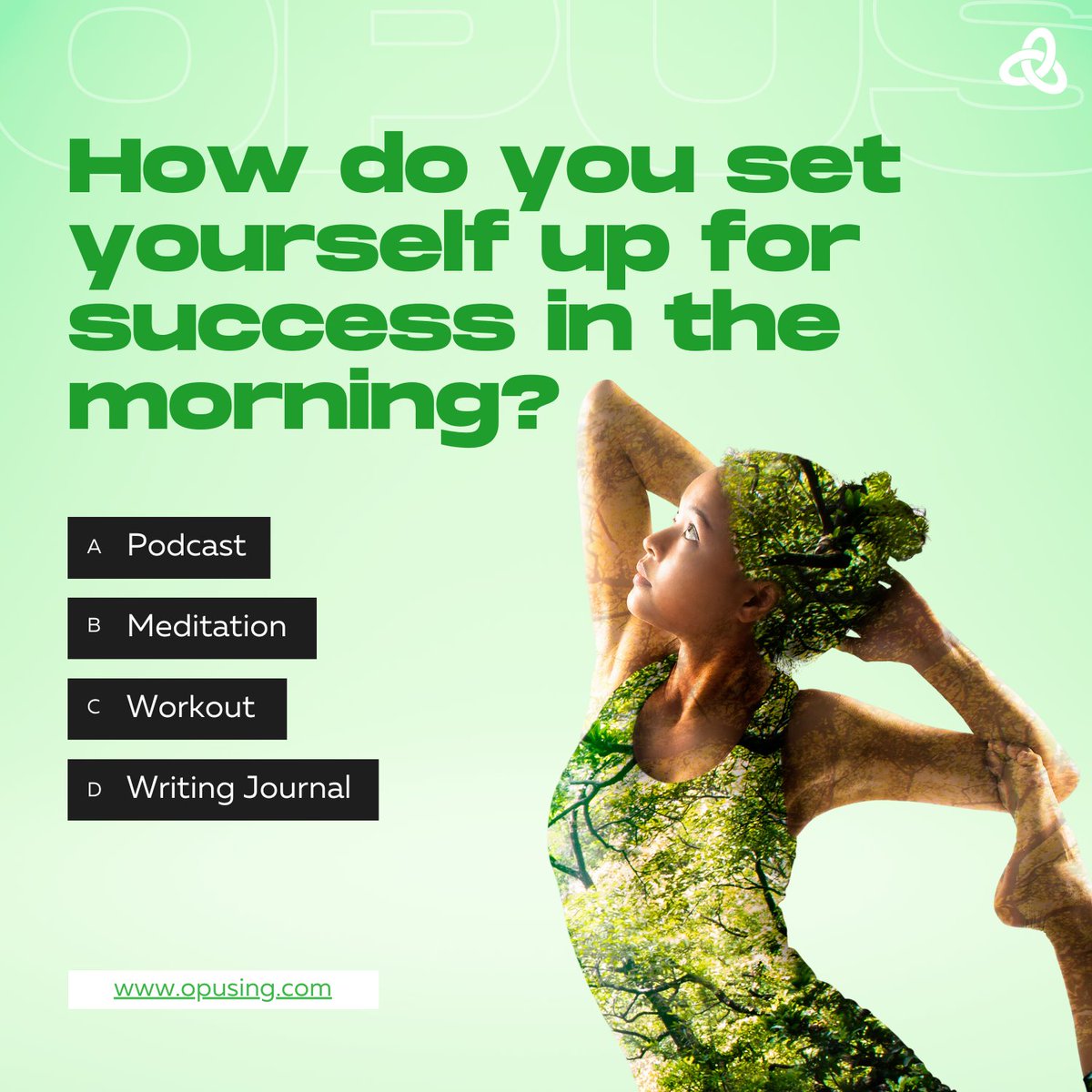 A cup of coffee and _______ ? 🤔

#linkedinpoll #poll #meditation #morning #yoga #workout #journal #writing #Opusing #OpusingITstaffing #Opusingllc #staffing