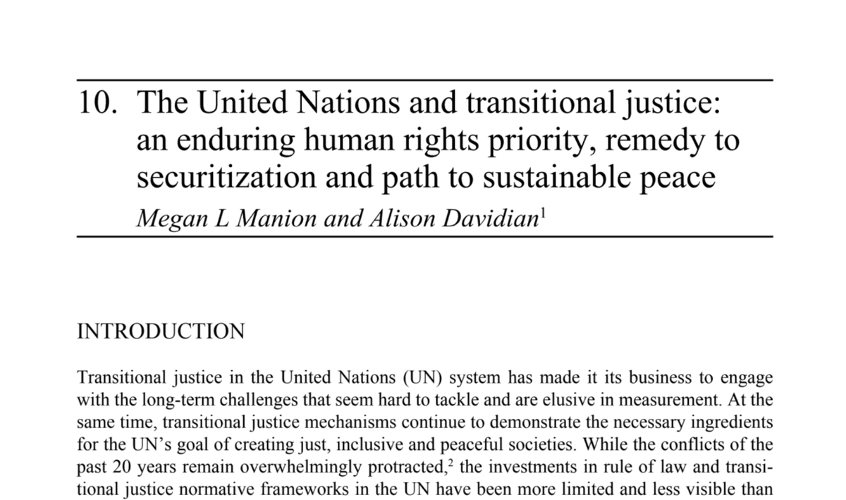 Megan L. Manion (@megleighmanion) on Twitter photo Very honored to be included w/ <a href="/DavidianAli/">Alison Davidian</a> to reflect on some of the important developments at the <a href="/UN/">United Nations</a> in transitional justice. Thanks to eds. <a href="/LawtherC/">Cheryl Lawther</a> & @reparationsni & <a href="/qubschooloflaw/">QUB School of Law</a> for the opportunity. Very honored to be included w/ <a href="/DavidianAli/">Alison Davidian</a> to reflect on some of the important developments at the <a href="/UN/">United Nations</a> in transitional justice. Thanks to eds. <a href="/LawtherC/">Cheryl Lawther</a> & @reparationsni & <a href="/qubschooloflaw/">QUB School of Law</a> for the opportunity.