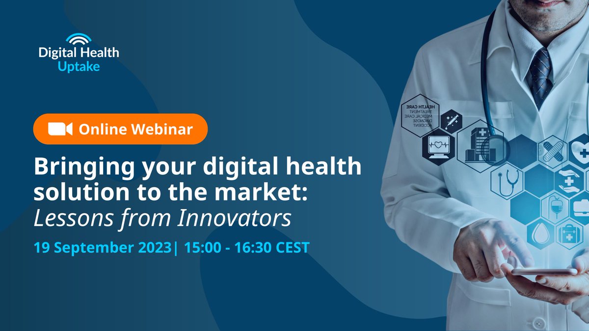 📣Join the latest #DigitalHealthUptake webinar: "Bringing your digital health solution to the market: Lessons from Innovators".

🚀Explore the effective methods and tools that digital health #companies and #SMEs are using today.  

Register today ➡️ bit.ly/3ss8N4Q