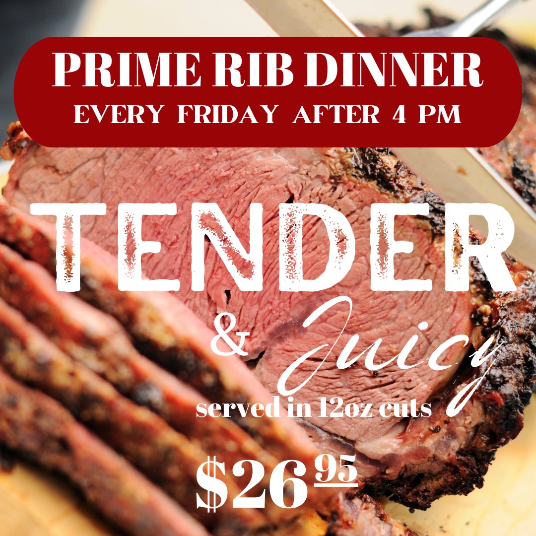 CapeFearWine's tweet photo. Join us every Friday after 4pm for our delicious Prime Rib dinner! 🍴🥩 Our tender and juicy 12oz cut is served with potato and vegetable for just $26.95. Don't miss out on this mouth-watering deal! 😋 #PrimeRibFriday #SteakLovers #Foodie #FridayDinner #RestaurantSpecials https://t.co/Ak7VF1iXE5