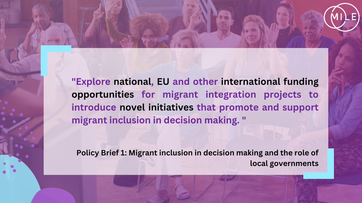📄 | #MILEPolicy The 2️⃣nd recommendation for local governments for migrant inclusion in decision making, from the 2️⃣nd @project_MILE Policy Brief, is highlighted below. 📄 | Check out the full policy brief here: bit.ly/44JRvOZ
