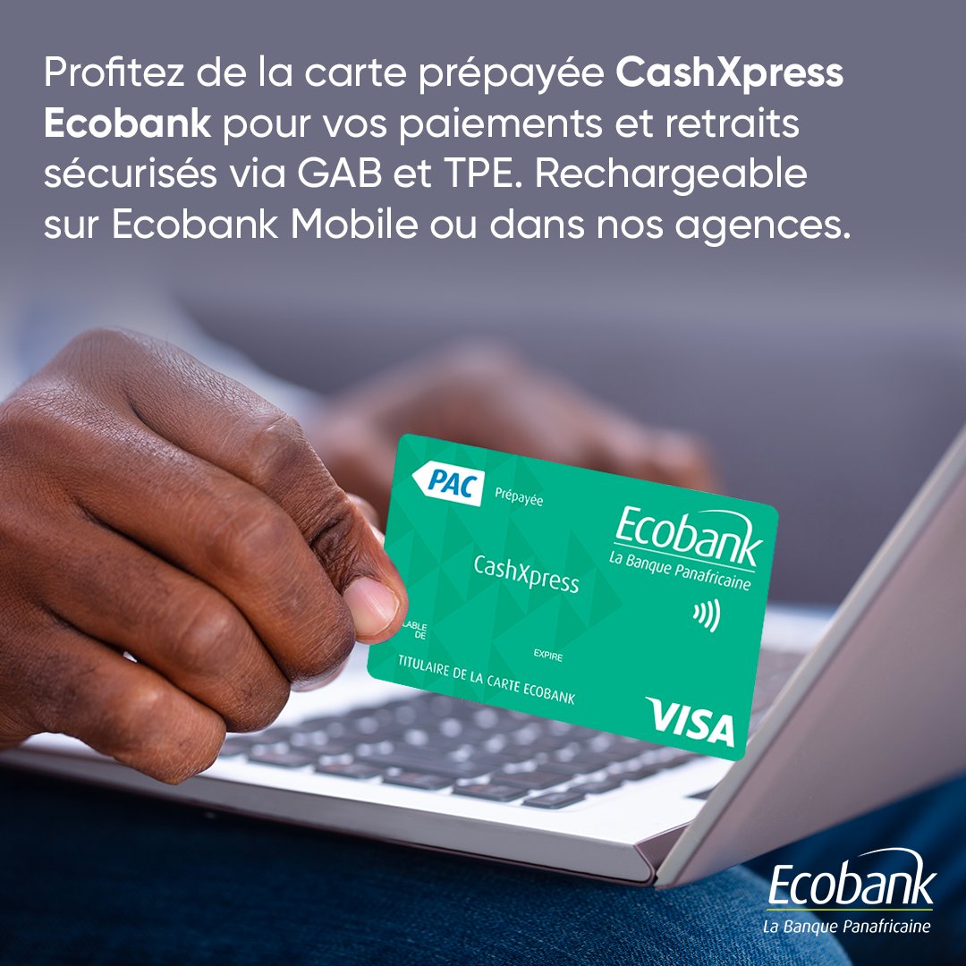 EcobankBurkina's tweet photo. Profitez de la carte prépayée 𝗖𝗮𝘀𝗵𝗫𝗽𝗿𝗲𝘀𝘀 pour vos paiements et retraits sécurisés via GAB et TPE.
Elle est rechargeable sur Ecobank mobile et dans toutes nos agences.
Passez nous voir dans une de nos agences pour vous la procurer.
#EcobankBurkina #CashXpress https://t.co/WLRznGaLly