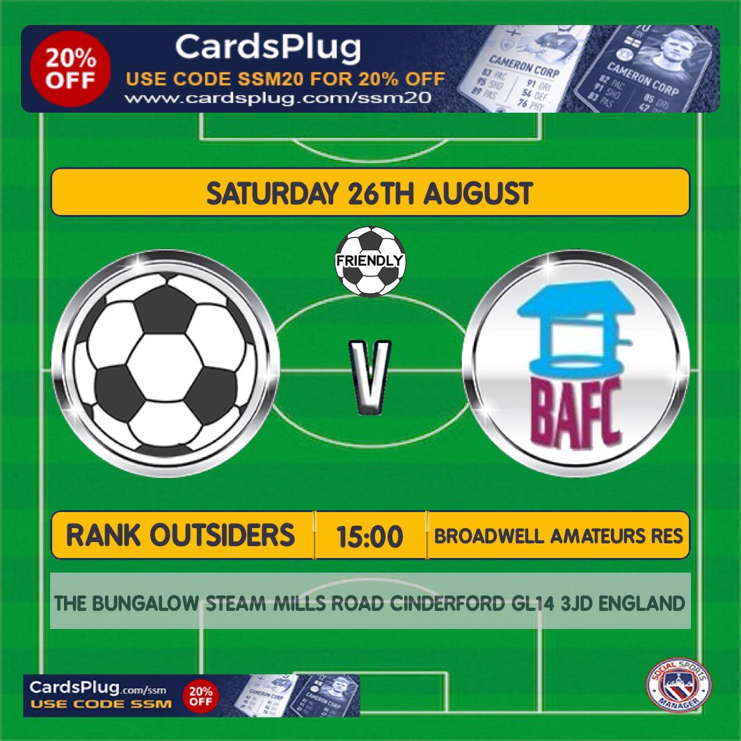 ⚽️⚽️ WEEKEND FIXTURES ⚽️⚽️

This week our 1st team take on <a href="/Hanham_Athletic/">Hanham Athletic ⛏️</a> at The Hawthorns!

Our 2nds continue their preseason away to Ranks Outsiders ⚽️

Club will be open🍺

#upthewell