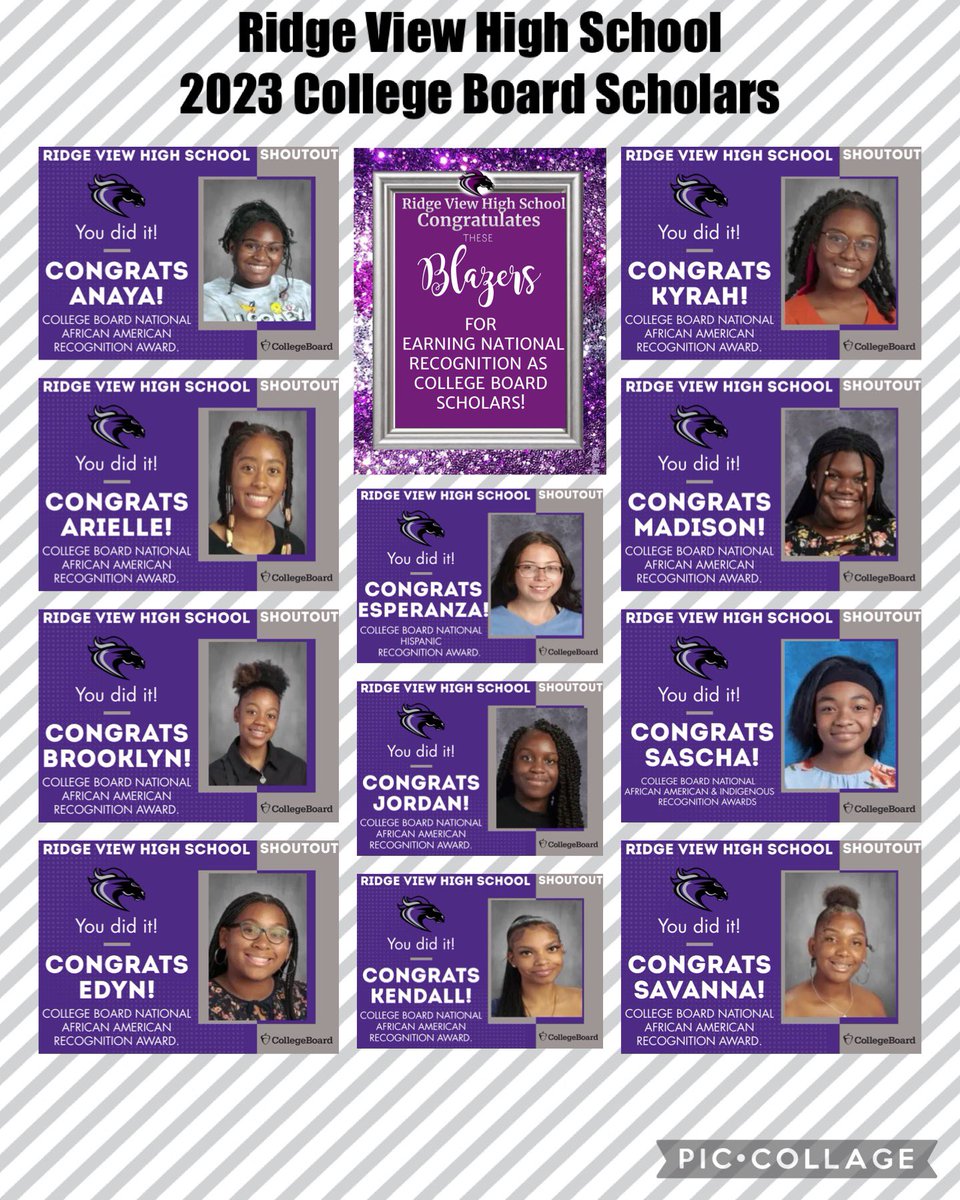 Congratulations Ridge View High School Blazers for earning national recognition as College Board Scholars! We are so proud of you!! <a href="/DrBrendaMack/">DrMack</a> <a href="/CurtisBates06/">Curtis M. Bates</a> @MCulbertson_RV @JeanPorterNich1 <a href="/rvhs/">Ridge View High School: A Med Pro Magnet</a> <a href="/RVHSScholars/">Scholars Academy</a>