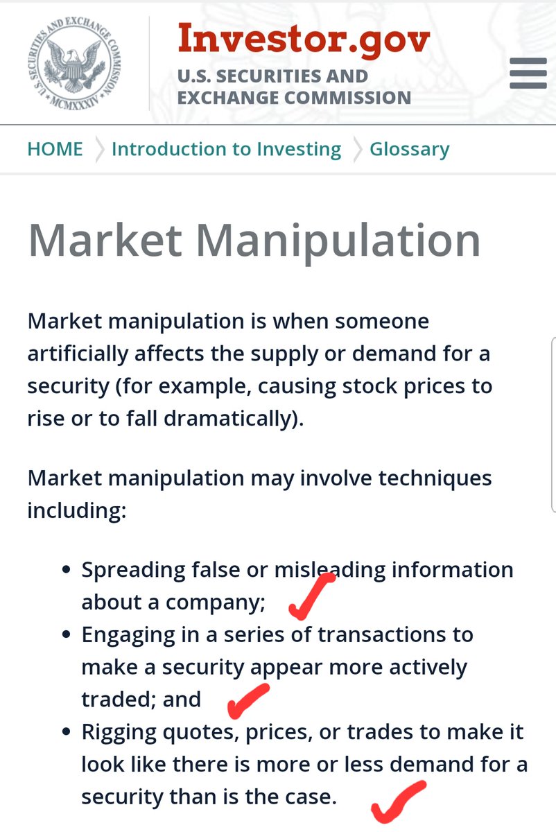 Market Manipulation 
Funny #AMC Manipulation ticks all the boxes.
<a href="/GaryGensler/">Gary Gensler</a> <a href="/SECGov/">U.S. Securities and Exchange Commission</a> <a href="/FINRA/">FINRA</a>
