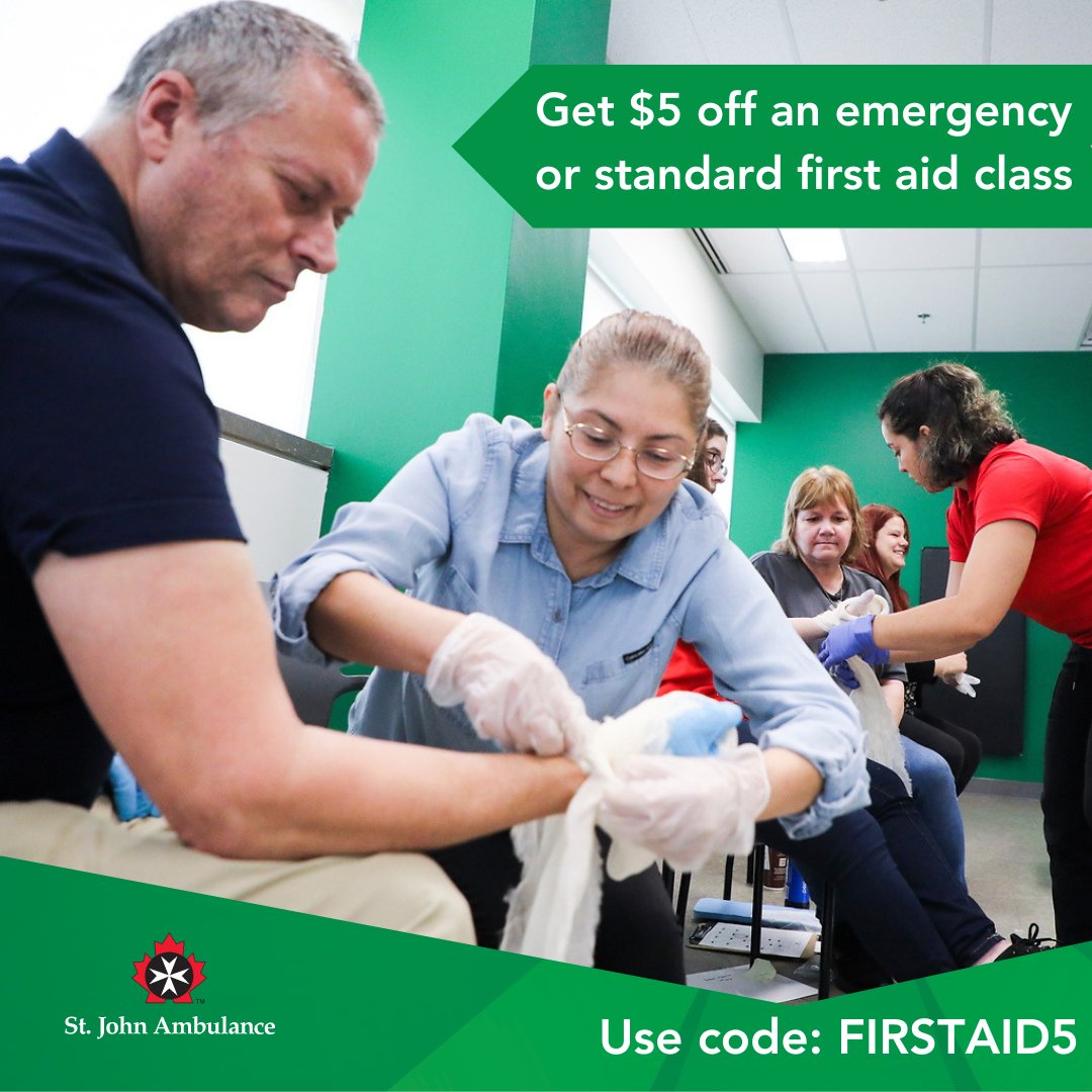 SJA_Canada's tweet photo. Accidents and injuries don't come with a notice. Get $5 off an emergency or standard first aid class when you use the code FIRSTAID5.
Sign-up here: https://t.co/HJKO1hcFe1
#FirstAidTraining #FirstAid #FirstAidClass #StJohnAmbulance #SJACanada https://t.co/ywIBCb4UBn