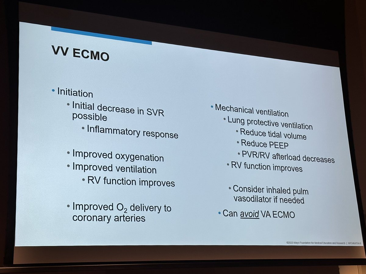 MayoVentilation's tweet photo. Try to avoid converting to #VA-ECMO from #VV-ECMO for primary respiratory failure with appropriate lung protective ventilation and respecting RV function 
@MayoPCCM @MayoAnesthesia @EricaWittwer https://t.co/9LpH4TnMql