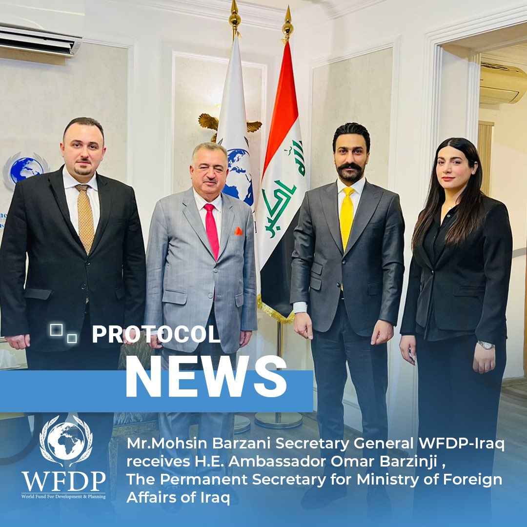 Mr.Mohsin Barzani, Secretary General of WFDP-Iraq, receives H.E. Ambassador Omer Berzinji , the Permanent Secretary for Ministry of Foreign Affairs of Iraq, in WFDP's office in Kurdistan.
They discuss the plans for cooperation between WFDP and Iraq in several fields. #wfdp #iraq