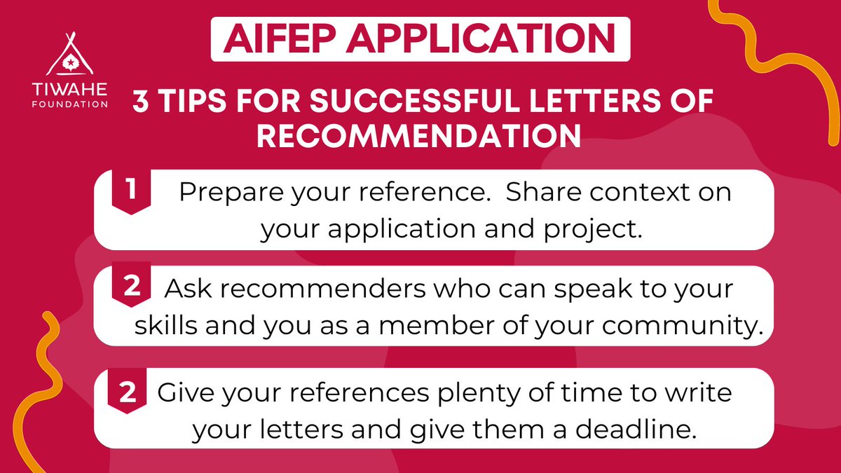 Working on your AIFEP application? Here are 3 tips for your letters of rec. 
1. Prepare your reference.
2. Ask people who can speak to your skills and community impact.
3. Give them plenty of time to write!

Apply by September 15: bit.ly/3E8kdx8