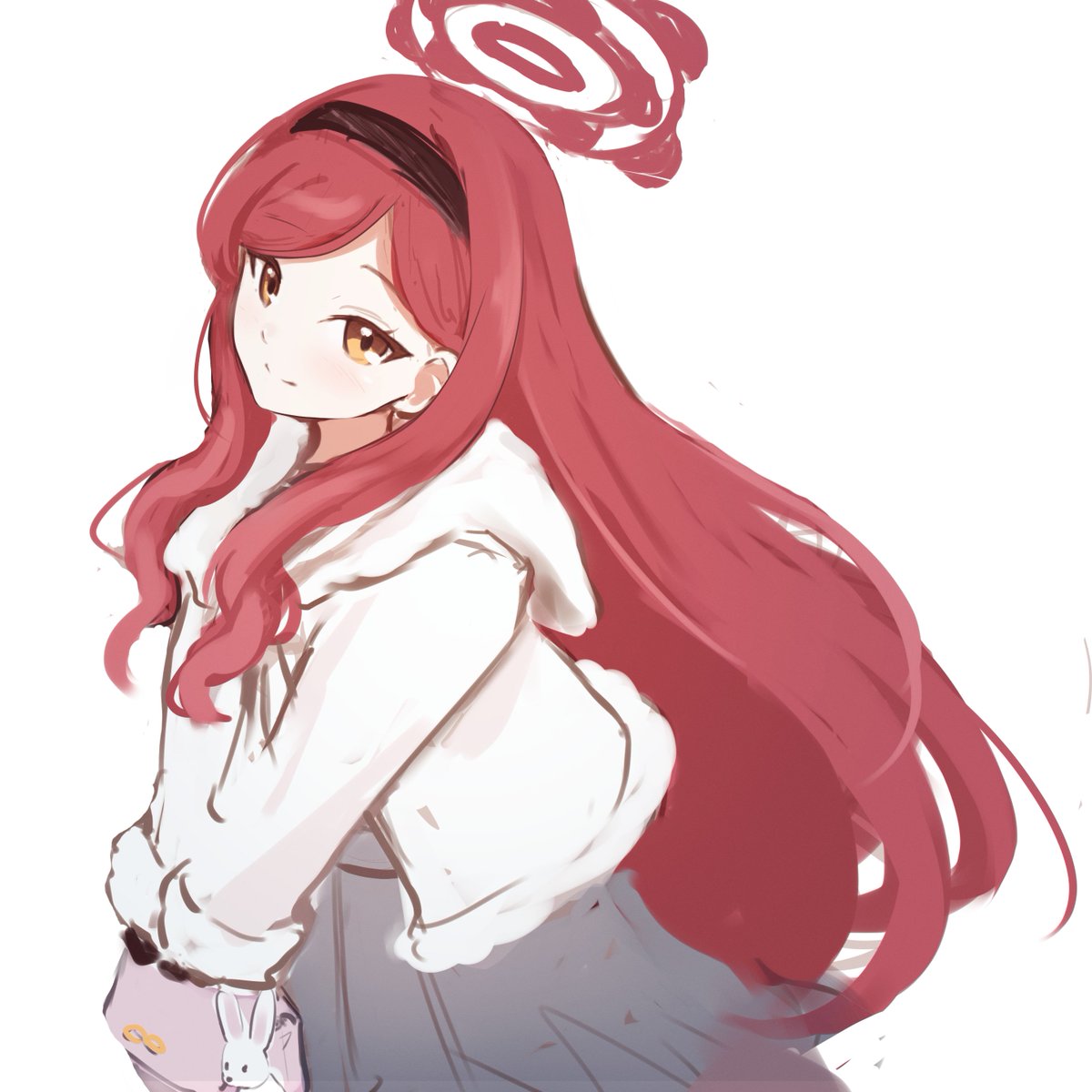 1girl solo long hair halo red hair white background hairband  illustration images