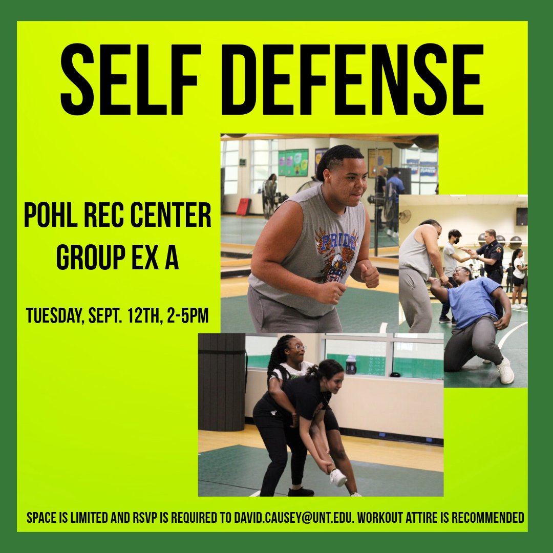 One of our most requested classes is now scheduled! With the assistance of the Pohl Rec Center we can offer this FREE self-defense class to anyone in our UNT community. RSVP is required to David.Causey@unt.edu.
