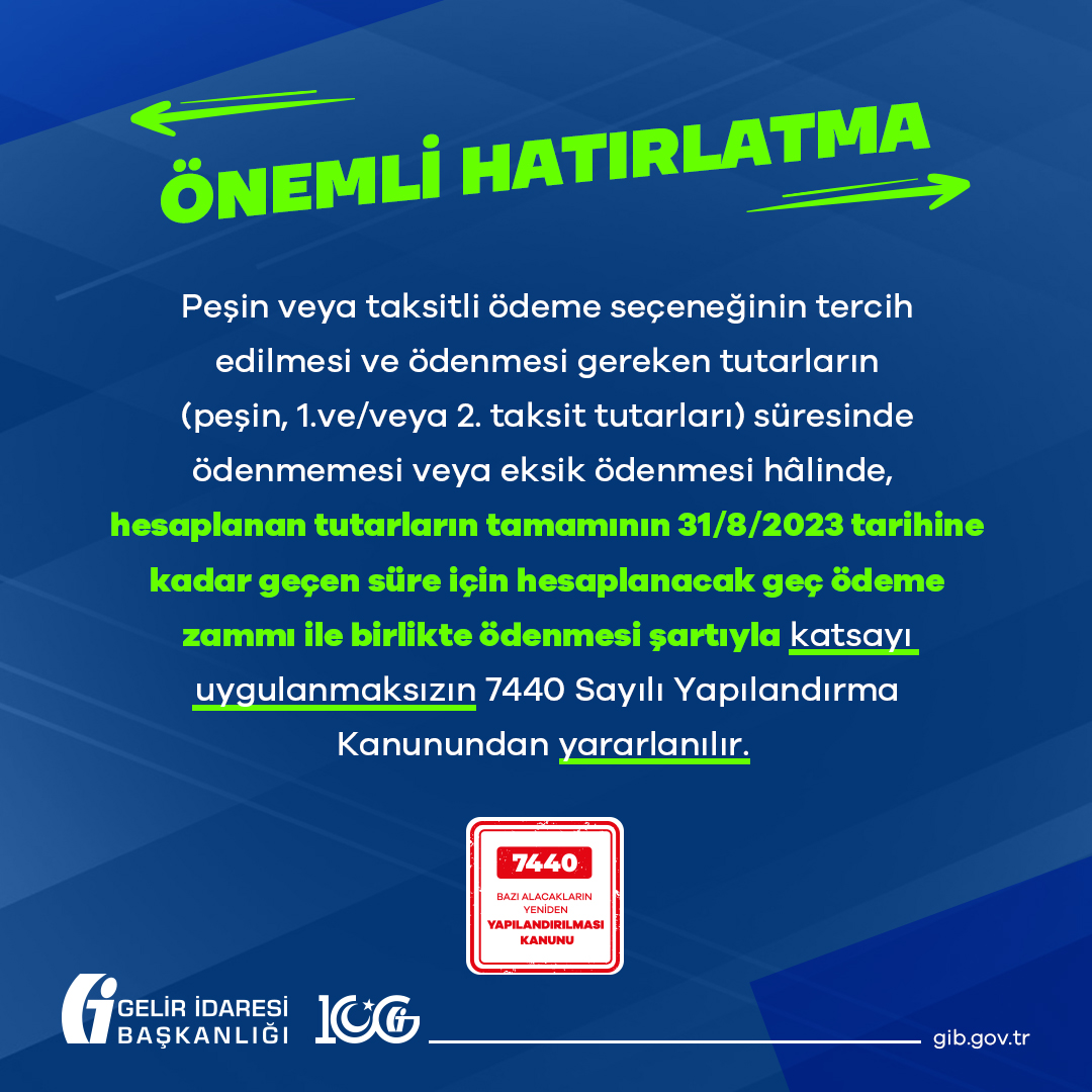 gibsosyalmedya's tweet photo. 📌 7440 sayılı Yapılandırma Kanununa ilişkin bilgi için sitemizi (https://t.co/lt7GUot7mu) ziyaret edebilirsiniz.

https://t.co/XJeYfJ9QqT

#GİB #VergiGeleceğimizdir
#BüyükYapılandırmaFırsatı https://t.co/6rhBJ71yxj