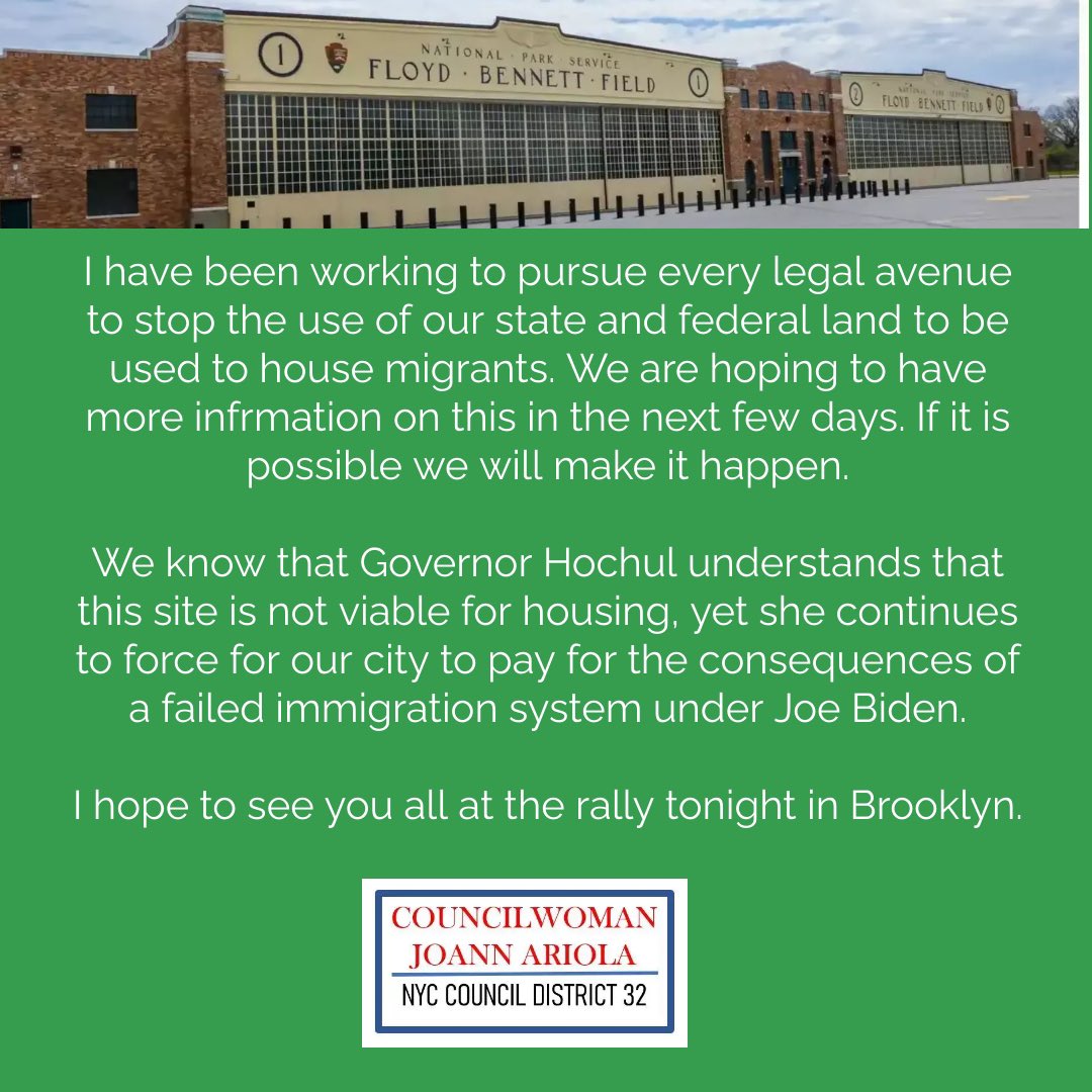 🇺🇸🇺🇸🇺🇸UPDATE🇺🇸🇺🇸🇺🇸

I am seeking every legal avenue to stop the illegal use of our state and federal land to house illegal migrants.

<a href="/govkathyhochul/">Governor Kathy Hochul</a> knows it’s illegal and continues to push our city to pay for the consequences of a failed immigration system under <a href="/JoeBiden/">Joe Biden</a>