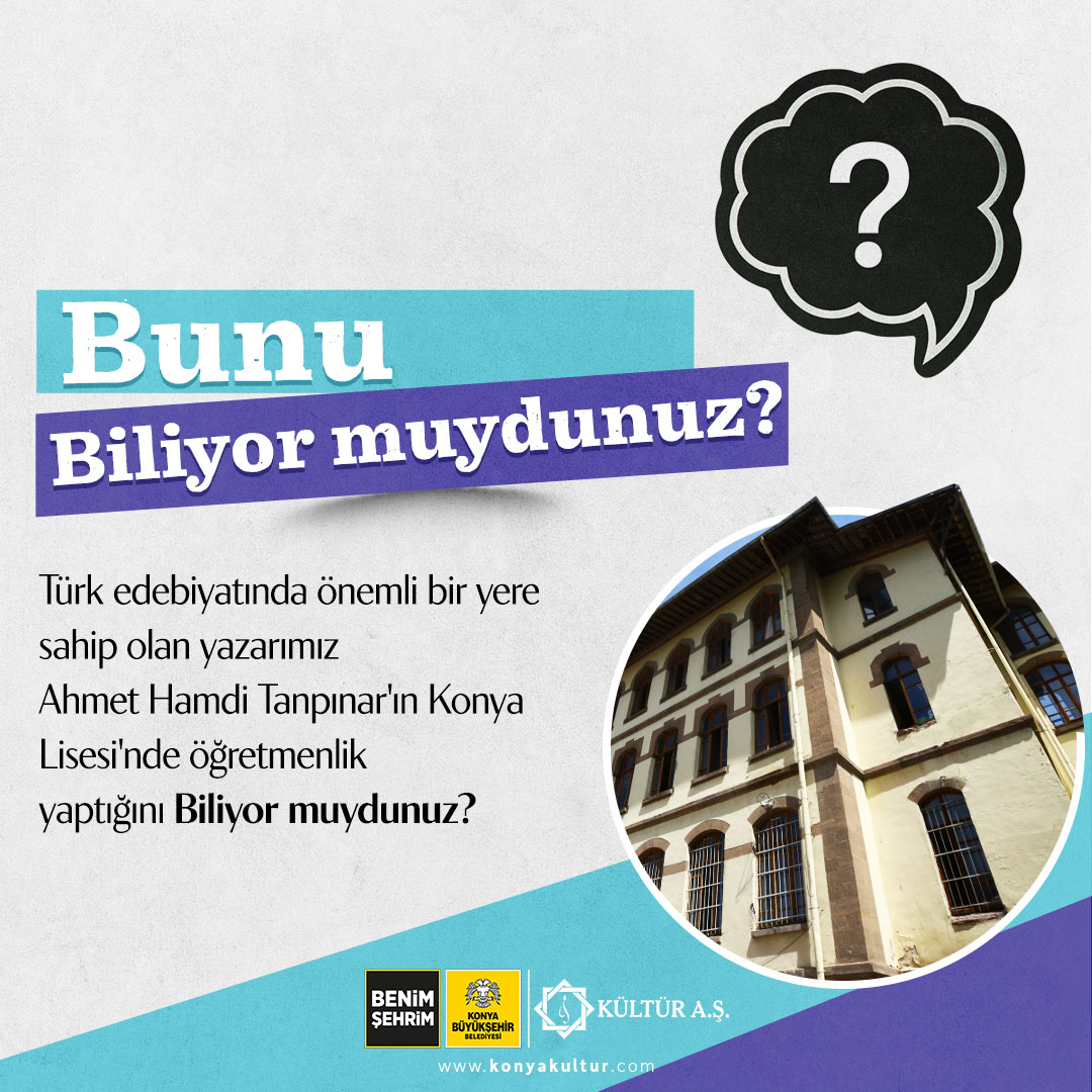 Türk edebiyatında önemli bir yere sahip olan yazarımız Ahmet Hamdi Tanpınar'ın Konya Lisesi'nde öğretmenlik yaptığını Biliyor muydunuz?

#konya #türkedebiyatı #AhmetHamdiTanpınar #konyalisesi #edebiyat