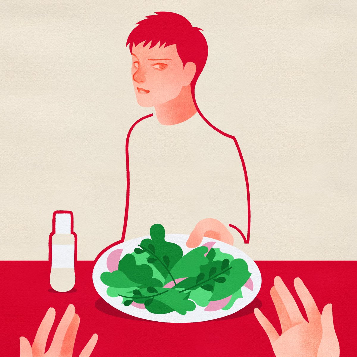 「お知らせキユーピーさんの「#食卓にサラダがあると 投稿キャンペーン〜心に残る私の」|赤 akaのイラスト