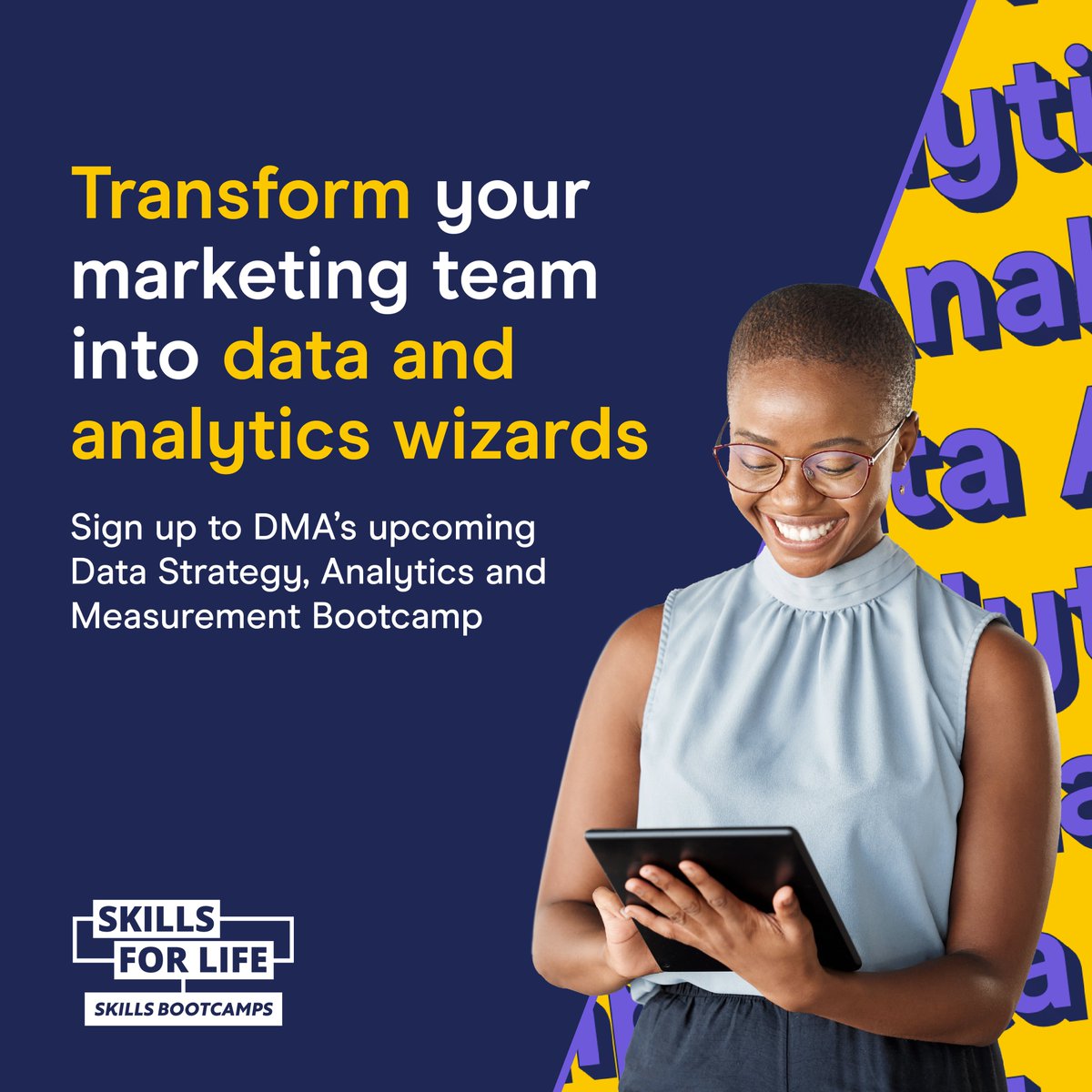 Get your marketing team along to our new Data Strategy, Analytics and Measurement Bootcamp.

Over 14 weeks, one day a week, proudly watch your colleagues develop the core skills and knowledge to create more effective campaigns.

Apply here ➡️ bit.ly/3QSTcpc