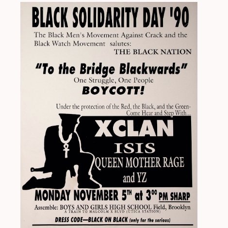 Black Solidarity Day ’90 “To The Bridge Blackwards-One Struggle, One People BOYCOTT!” 11/5/90

You can register to bid on this flyer @ fineart.hiphop

#hiphop #hiphopculture #hiphopmusic #hiphop50 #hiphoptreasures #hiphopfineart #hiphopflyers #hiphopflyer  #flyer #flyers