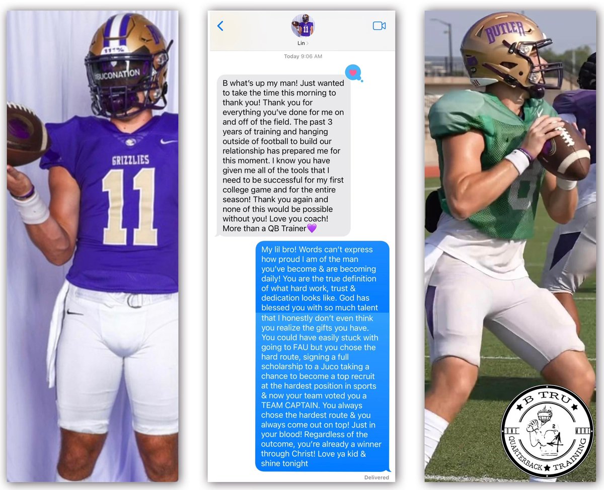 OPPORTUNITIES don’t happen.. YOU CREATE THEM MORE THAN FOOTBALL 💜 GAMEDAY QB Trainee: @LinJohnson_11 (Butler CC) #BTruQBTraining | #RoarGrizz 🐻