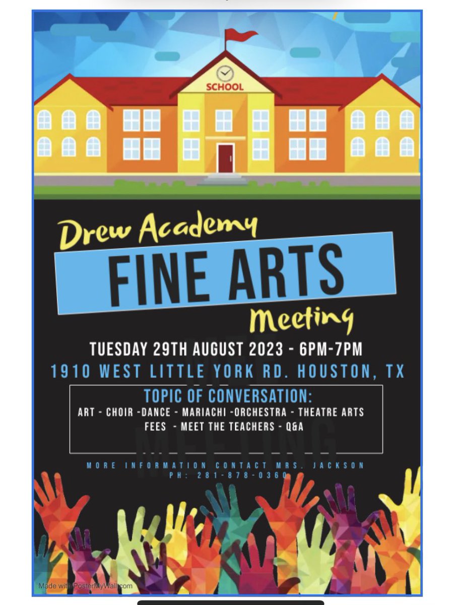 Come one come all to Drew Academy’s Fine Arts Night! Let’s celebrate the Arts in a big way. Meet us there on Tuesday Night August 29th at 6PM.
#excellenceatitsfiniest 
#BadgerNation
#DrewAcademyExperience