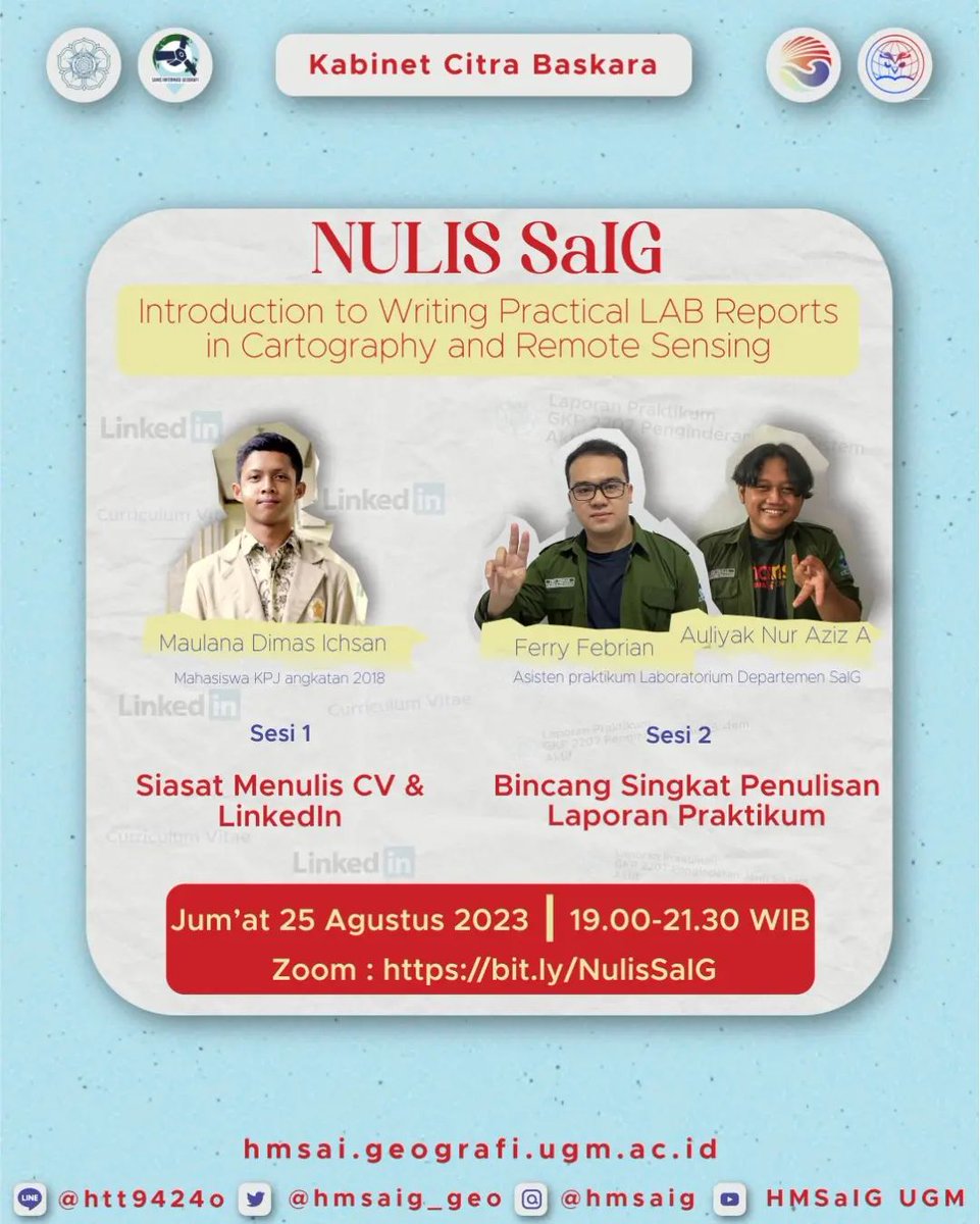 hmsaig_geo's tweet photo. ✏️NULISaIG 2021✏️

Haloo SalGMuda!!!✨✨

Siapa yang kangen NuliSalG?? Kali ini, HMSalG mempersembahkan NuliSaiG yang tentunya berbeda dari sebelumnya dengan tema "Introduction to Writing Practical LAB Reports in Cartography and Remote Sensing". https://t.co/iER2iS2iAL
