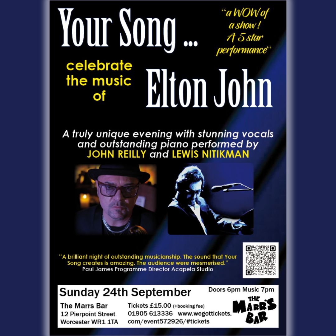 🎵 Join us for 'Your Song: A Celebration of the Songs of Elton John' live at The Marr's Bar on Sep 24th! Experience Elton's magic through John Reilly and Lewis Nitikman's unforgettable performance. 🎹🎤 Get your tickets at marrsbar.co.uk/events/your-so… @johnreillymusic @LewisNitikman