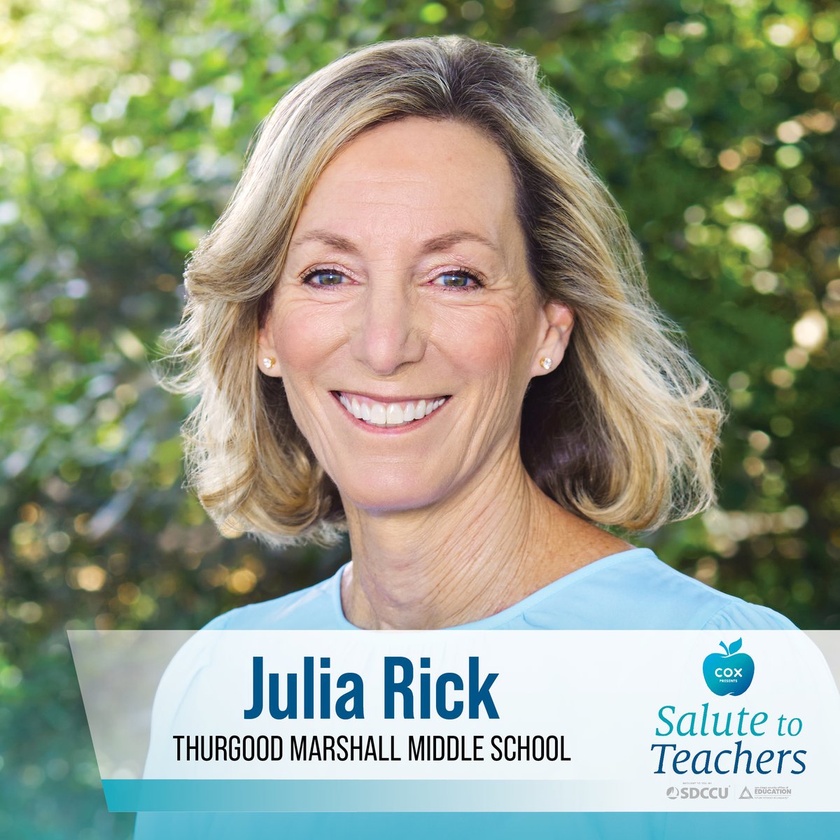 Meet the three of the six nominees from <a href="/sdschools/">San Diego Unified</a> up for the county Teacher of the Year honor! 
⭐️ Leanne Samek, Audubon School
⭐️ Lee Yepiz, De Portola MS
⭐️ Julia Rick, Thurgood Marshall MS
salutetoteacherssd.com