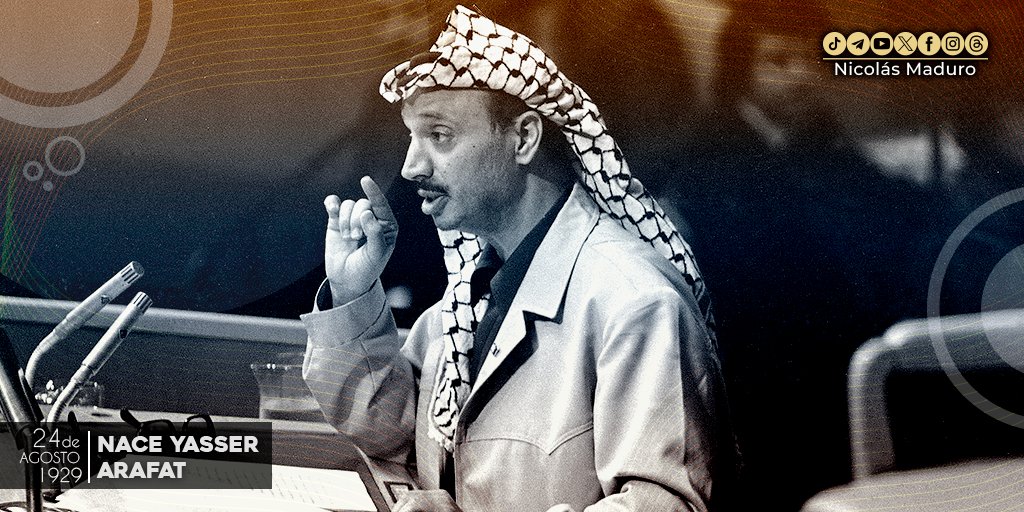 En la conmemoración de los 94 años de su nacimiento, honramos al líder nacionalista palestino, Yasser Arafat, premio Nobel de la Paz y fundador de la Organización para la Liberación de Palestina, quien luchó para preservar la Paz, la Soberanía e Independencia del Estado…