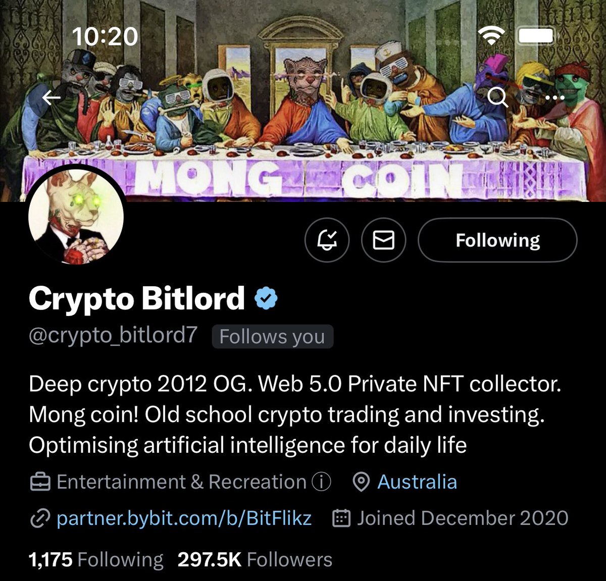 To one of the most respected OGs in crypto, thank you @crypto_bitlord7 for the follow back.

You made my day! #MONG #MONGARMY