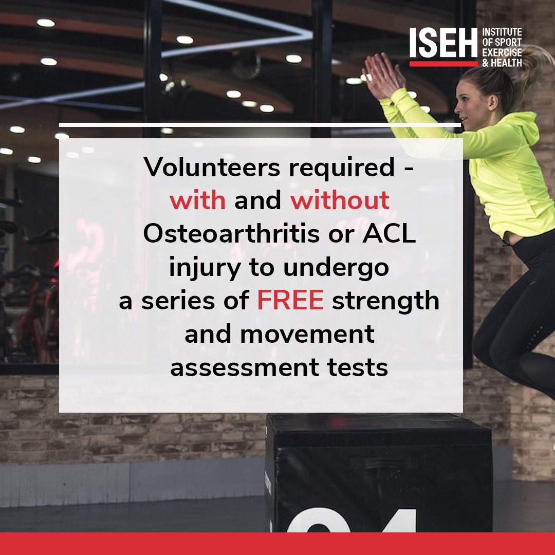 1/2 📢 Calling all volunteers! Dr <a href="/paulread1010/">Paul Read</a> &amp; Gus Morrison at ISEH are conducting a research study on Osteoarthritis &amp; ACL injuries. If you're 18+, healthy, or have OA / an ACL in the past year, you can contribute to better rehab protocols. 

#SportsMedicine #Volunteers