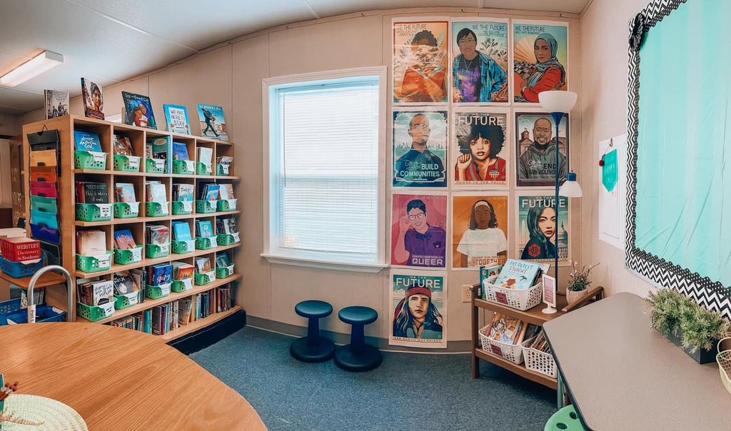 ksirach's tweet photo. Just your daily reminder that you can adhere to the vast body of evolving research that is the science of reading and still value classroom libraries and libraries and books. 🥰 Pictured: my middle school intervention classroom 2 years ago 🩷 https://t.co/Z15jOH3feV