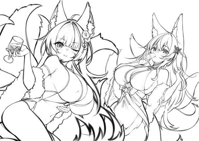 アズレン6周年イラストの下書き(^^) 武蔵と信濃 